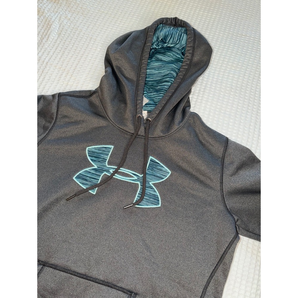Under Armour Storm1 Hoodie Mens Medium Gray Teal Pullover Sweatshirt Logo